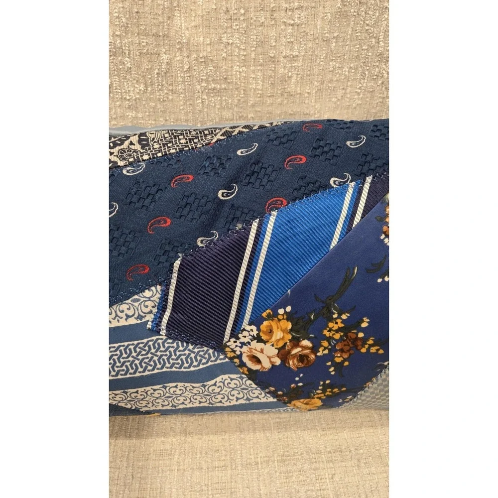 Handmade Upcycled Necktie Patchwork Lumbar Pillow – Reis of New Haven – Blue Mix